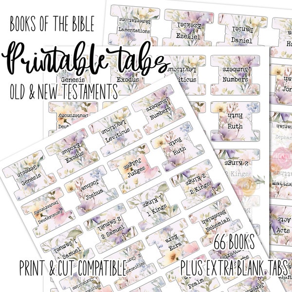 Watercolor Pastel Flowers Printable Bible Tabs | Bible Journaling tabs | Bible Journaling | Tabs for Bible | Bible Tabs | Print and Cut