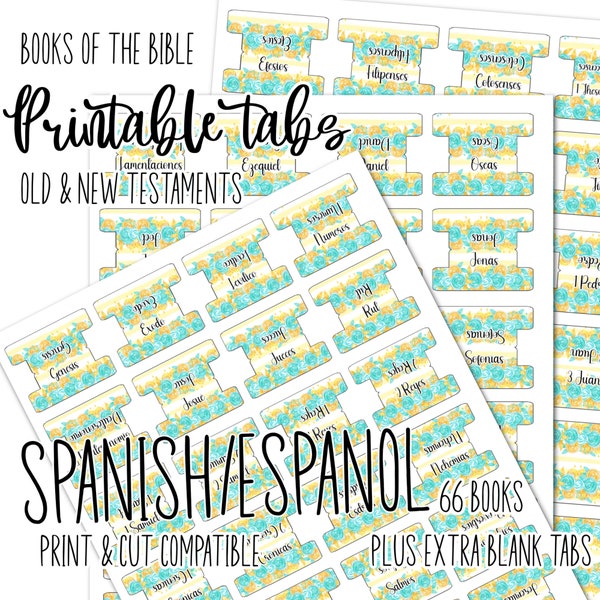 SPANISH |  Gold Teal Rose | Double Sided Bible Tabs | Bible Tabs Printable | Print and Cut | Pestañas de la Biblia imprimibles