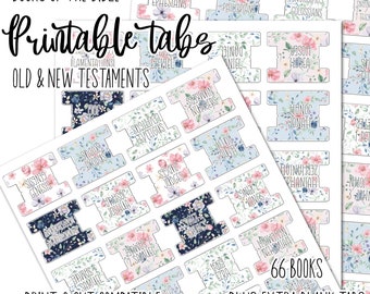 Printable Bible Tabs: Blue  Floral Design, 66 Books, Print and Cut Compatible (Digital Download)