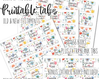 Floral Bible Tabs, Protestant and Catholic, Print & Cut (Digital Download)