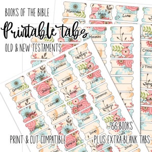 Bible Tabs | Floral Printable Bible Tabs | Bible Journaling tabs | Bible Journaling | Tabs for Bible | Inspire Bible Tabs | Print and Cut