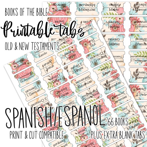 SPANISH | Floral | Double Sided Bible Tabs | Bible Tabs Printable | Print and Cut | Pestañas de la Biblia imprimibles