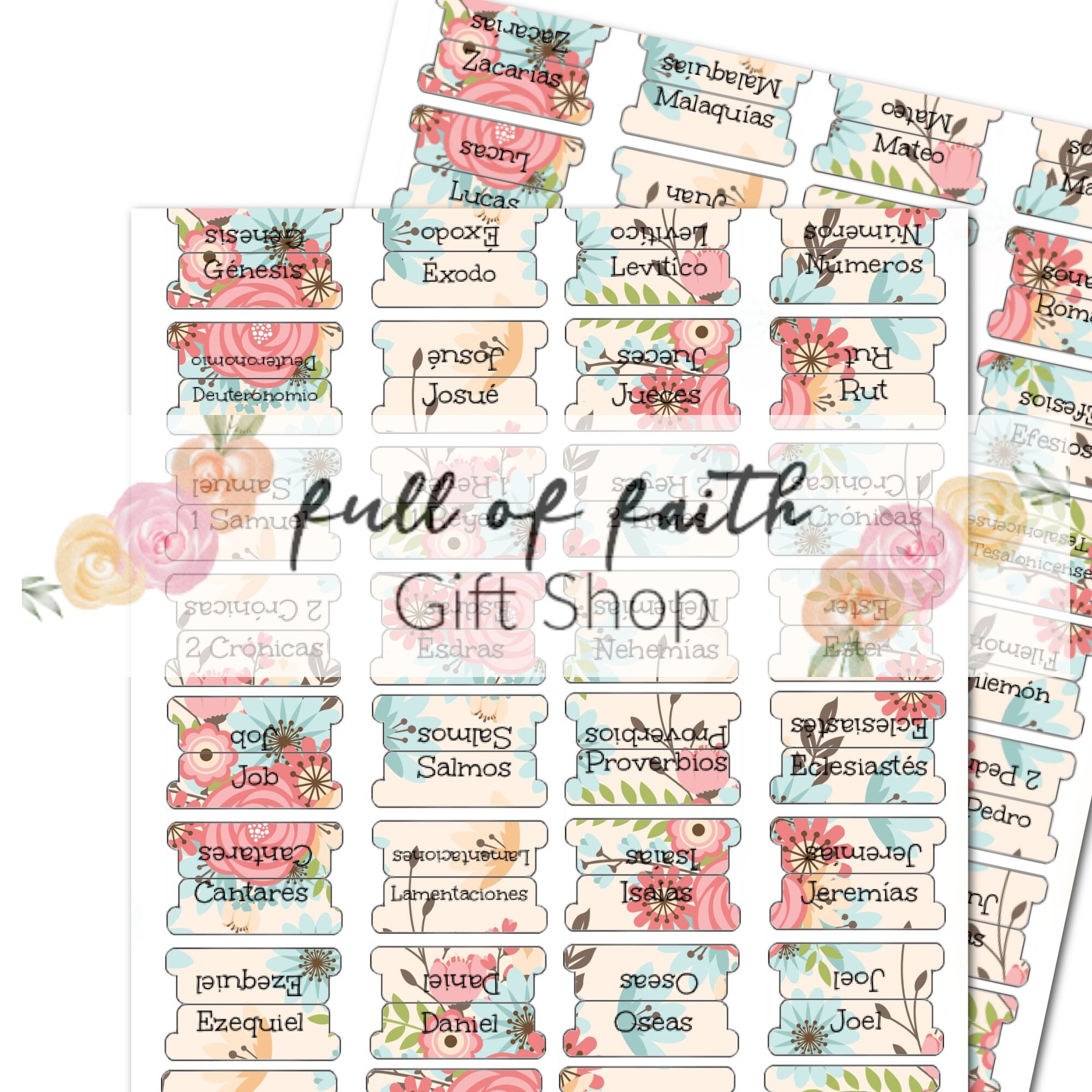 Printable Floral Double Sided Bible Tabs in Spanish Bible Tab - Etsy