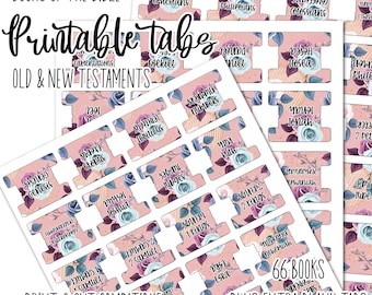 Printable Bible Tabs: Pink and Blue Floral Design, 66 Books (Digital Download)