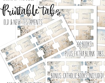 Floral Printable Bible Tabs, Catholic and Protestant (Digital Download)