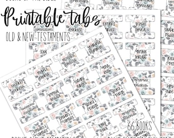 Printable Bible Tabs: 66 Books, Light Blue Floral Design (Digital Download)