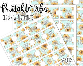Printable Bible Tabs: Sunflower Design, 66 Books (Digital Download)