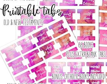 Printable Bible Tabs: Alcohol Ink Pink Design, Protestant and Catholic Books Included, Digital Download