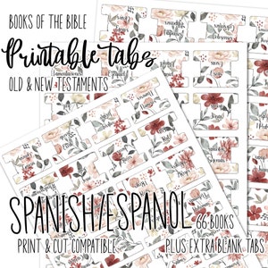 ESPAGNOL | Style floral| Onglets bibliques recto-verso | Onglets bibliques imprimables | Imprimez et découpez | Pestañas de la Biblia imprimibles
