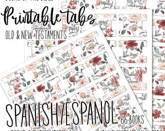 Spanish Floral Bible Tabs: Printable, Double Sided (PDF)