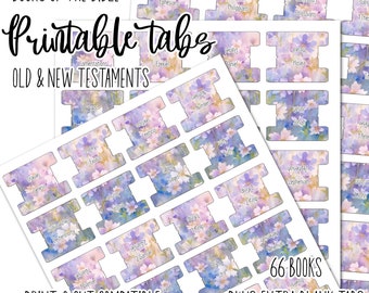 Floral Printable Bible Tabs: Protestant & Catholic, 66 Books (Digital Download)