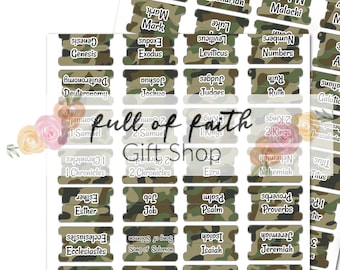 Printable Bible Tabs: 66 Books, Green Camouflage Camo Bible Journaling (Digital Download)