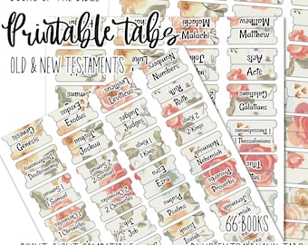 Printable Bible Tabs: 66 Books, Floral Design (Digital Download)