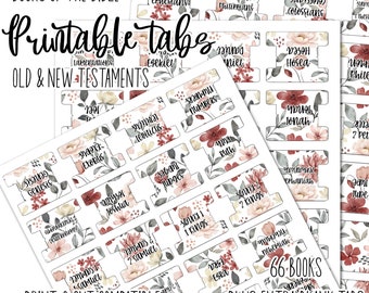 Printable Bible Tabs, Red Green White Design, Digital Download, Print and Cut Compatible