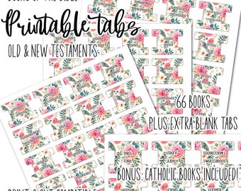 Printable Bible Tabs, Pink Rose Design, Protestant & Catholic (Digital Download)