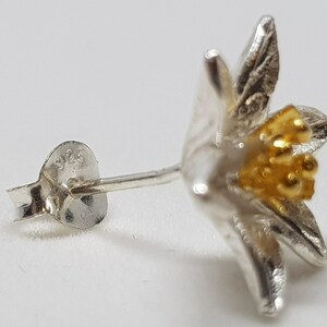 2-tone Stud Flower Earrings in Gold-Plated and Sterling Silver image 6