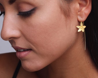 Flower Inspired Gold-Plated Earrings with a long hook