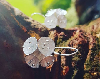 Handmade Sand-Brushed Delicate Sterling Silver multi Flowers Earrings