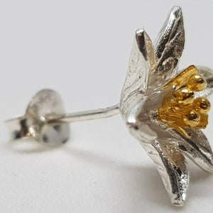 2-tone Stud Flower Earrings in Gold-Plated and Sterling Silver image 4