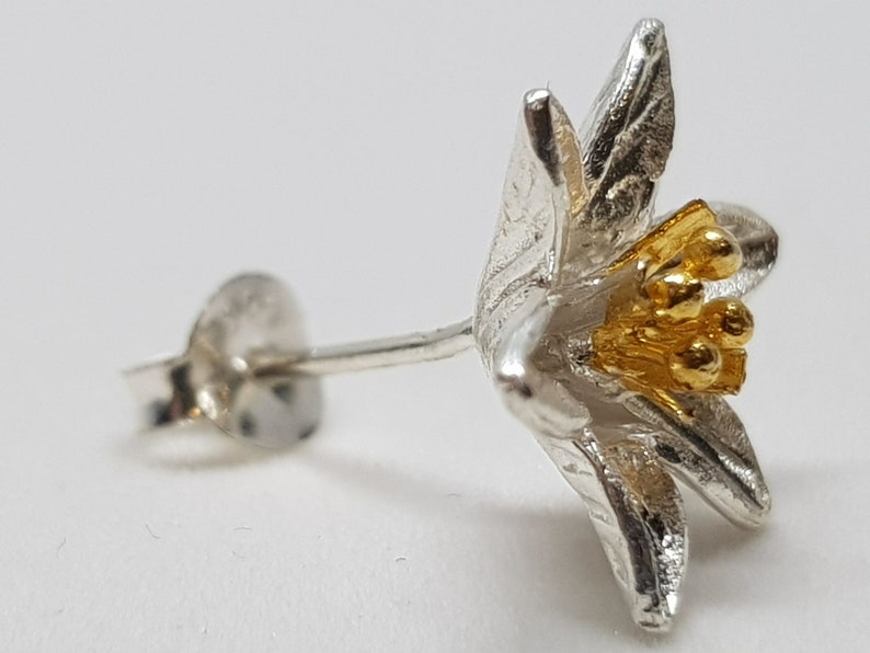 2-tone Stud Flower Earrings in Gold-Plated and Sterling Silver image 4