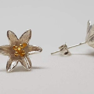 2-tone Stud Flower Earrings in Gold-Plated and Sterling Silver image 5