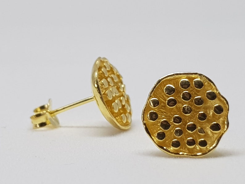 Gold-Plated Lotus Seedpod Stud Earrings