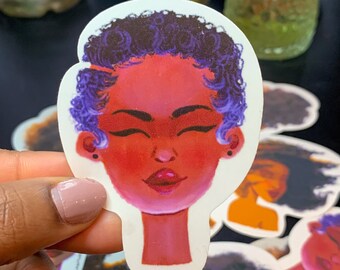 Pegatinas de chica negra, pegatinas troqueladas, pelo índigo, pegatinas decorativas coloridas, pegatinas para portátil, papel brillante transparente, pelo azul, bonita