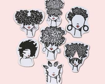 Pegatinas Black Girl Magic: Arte del cabello afro, estética Melanin Queen, amor por el cabello natural, lindo juego de pegatinas para diario y computadora portátil.