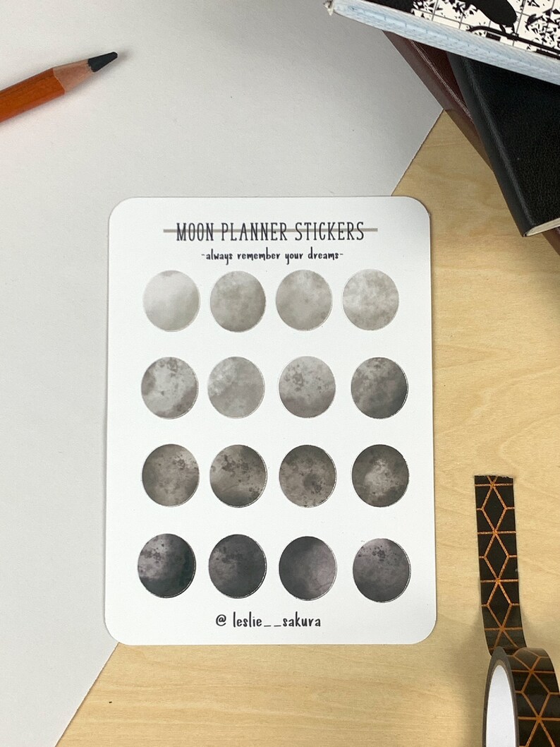 Moon Phase Stickers for Planner, Circle Gray Moon Planner Dot, Best ...