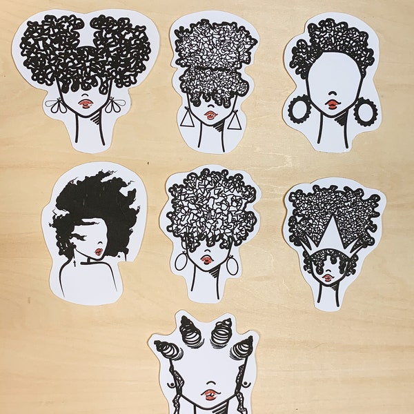 afro hair matte stickers, desk accessories, journal stickers, die cut, cute girl laptop, fashion decal, black girls rock, cute black girl