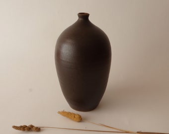 Brown Matte Vase, Stoneware Ceramic Vase, Modern Flower Vase, Home Office Table Contemporary Decor