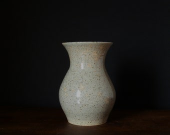 White Speckled Stoneware Vase, Ceramic curved white vase, Classic Flower Vase, Home Office Table Minimalist Decor