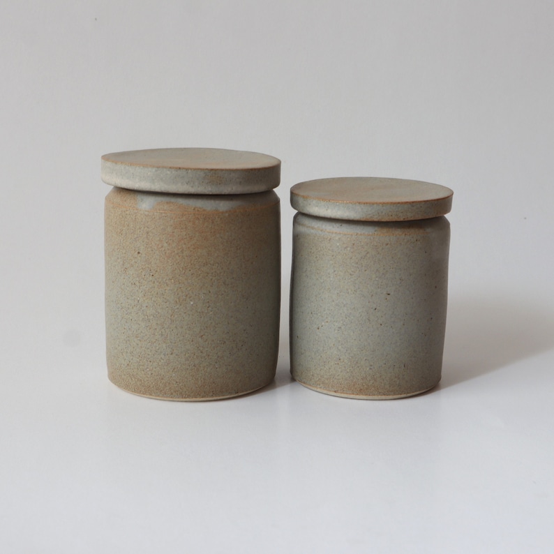 Set of 2 Ceramic lidded Jars, Hand thrown Ceramic Jar, Matte Ceramic lidded jar, Speckled Stoneware Jar, Ceramic container image 2