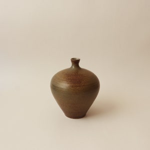 Green Narrow Neck Vase, Stoneware Ceramic Bottle, Modern Matte green / brown, Home Office Table Minimalist Decor, Matte Vase image 3