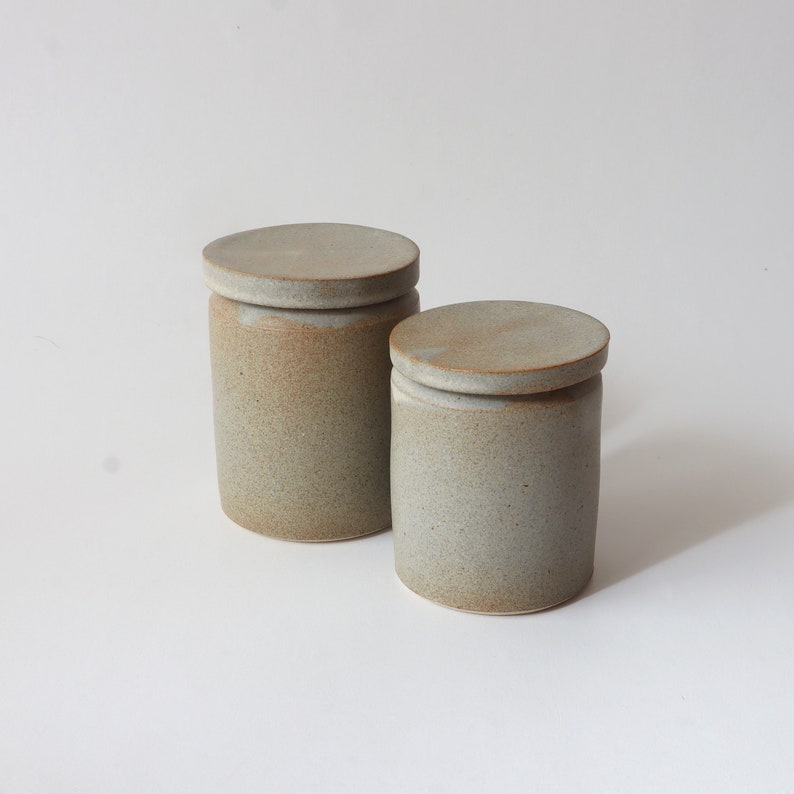 Set of 2 Ceramic lidded Jars, Hand thrown Ceramic Jar, Matte Ceramic lidded jar, Speckled Stoneware Jar, Ceramic container image 1