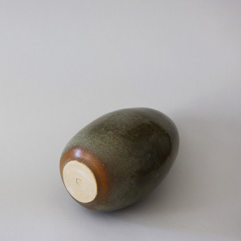 Handmade Olive Green Ceramic Vase, Minimalist Stoneware Oval Vase - Etsy