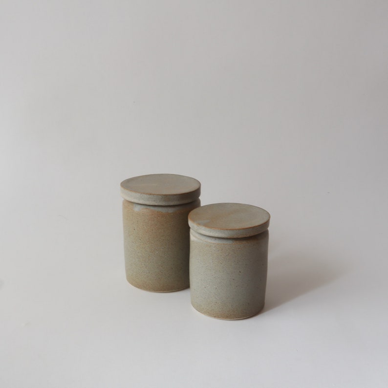 Set of 2 Ceramic lidded Jars, Hand thrown Ceramic Jar, Matte Ceramic lidded jar, Speckled Stoneware Jar, Ceramic container image 3