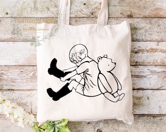 Winnie the Pooh Tote Bag: Christopher Robin Canvas Library Bag