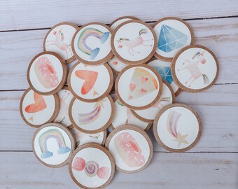 Unicorn, matching wooden game ~ Wooden discs  ~I believe in Unicorns ~ Whimsical toys