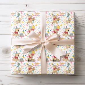 Happy Birthday Winnie the Pooh Wrapping Paper - Multiple sizes - Pooh Bear theme party