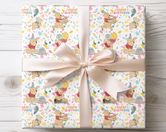 Happy Birthday Winnie the Pooh Wrapping Paper - Multiple sizes - Pooh Bear theme party