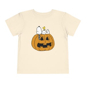 Snoopy Woodstock pumpkin tshirt - Halloween Toddler Short Sleeve Tee Natural