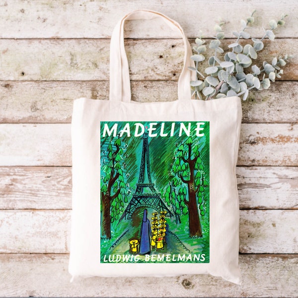 Madeline Storybook ,canvas Tote bag Children, Library bag, little girls in Paris