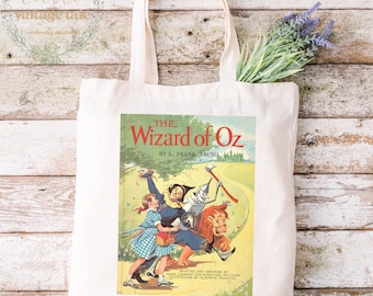Wizard of Oz Vintage Book Cover Tote Bag | Dorothy Scarecrow Tin Man Lion