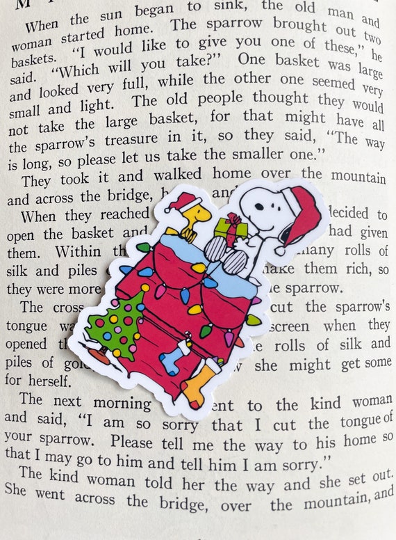 Snoopy Christmas House Waterproof Sticker - Woodstock Holiday Tree