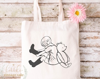 Sacola de lona de algodão Ursinho Pooh e Christopher Robin