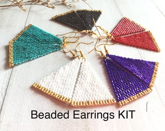 Brick stitch earrings kit, beaded kit, seed bead earrings kit, diy making kit, jewelry kit, seed bead kit, adult crafts, beading kit