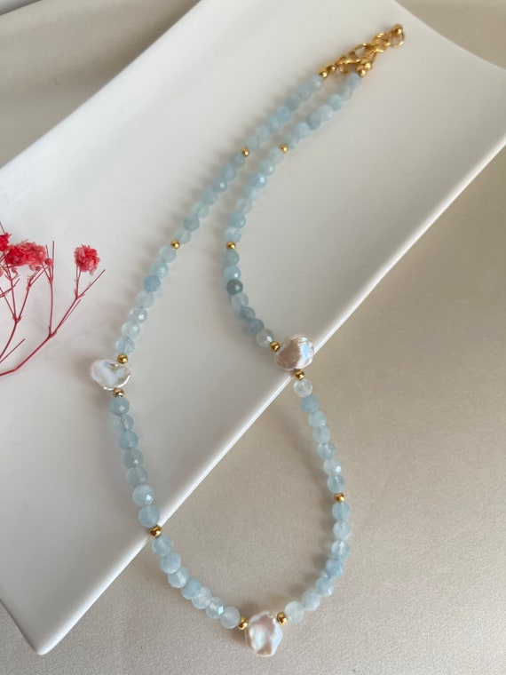 Tahitian Pearl and Aquamarine Barrel Necklace - Assael