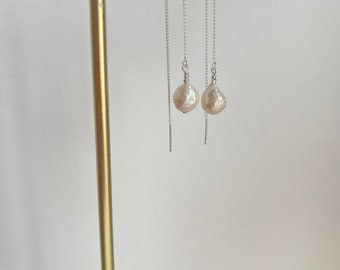 Drop Baroque Pearl Earrings - Dainty Sterling Silver Earrings, Bridal Dangle Earrings, Bridesmaids Gifts Bridal Jewelry