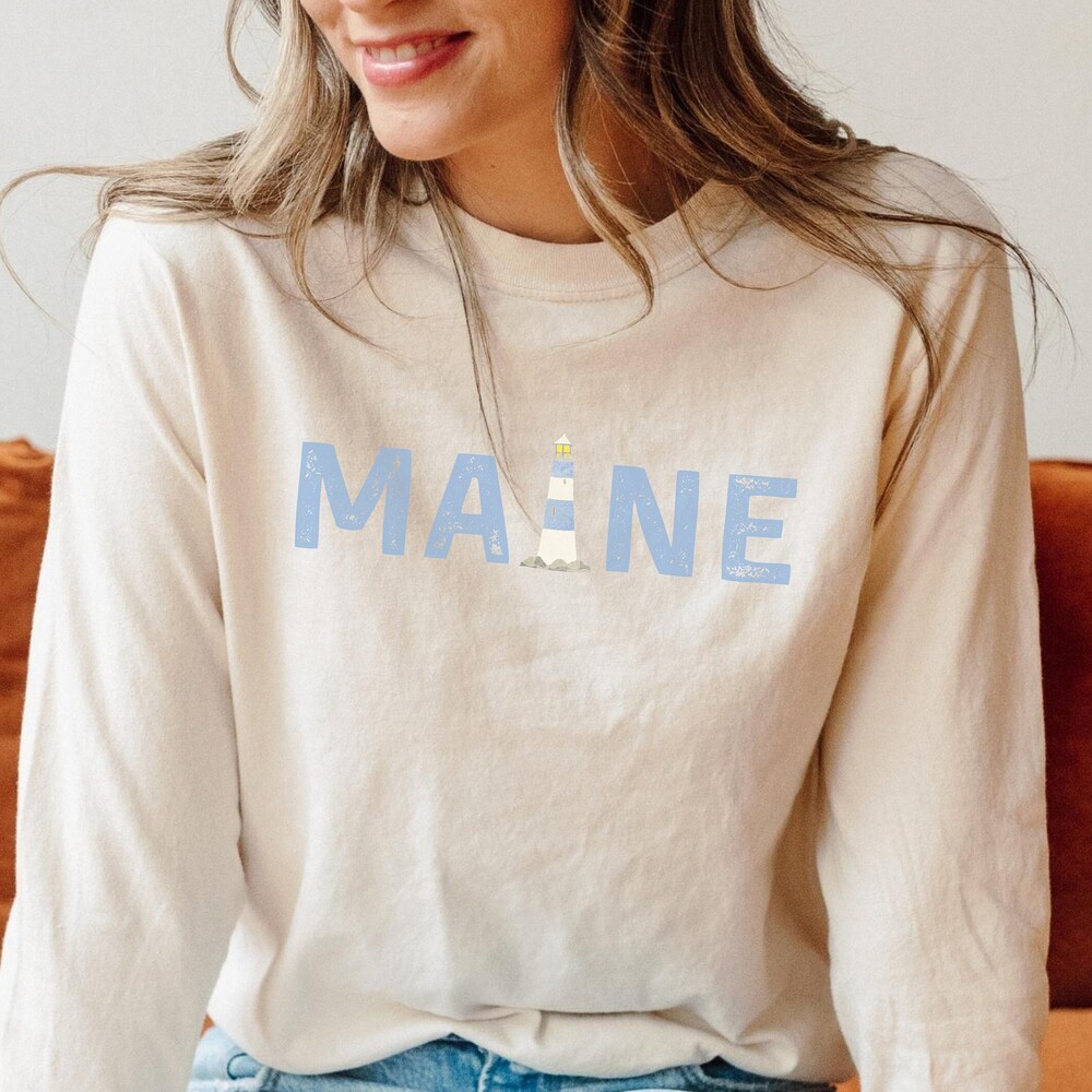 Maine Lighthouse Long Sleeve Shirt, Beach Long Sleeve Tee, New England Style, Classic Style, Coastal Grandmother Aesthetic, Gifts For Women